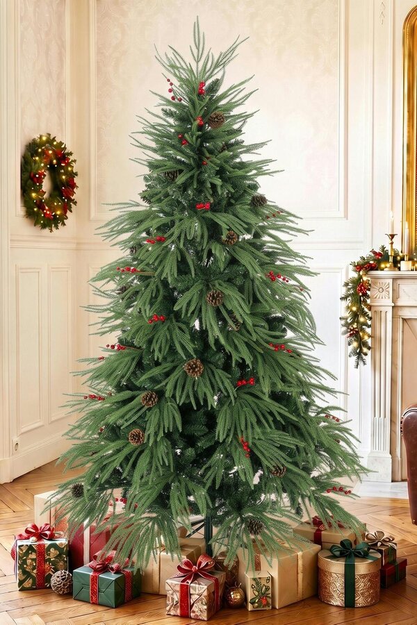 HOMCOM 6ft Predecorated Artificial Christmas Tree, Hinged Xmas Tree, Green