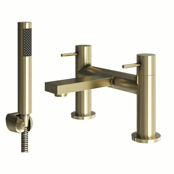 Flode Eslov | Bath Shower Mixer Tap | Includes Handset and Holder | Brushed Brass