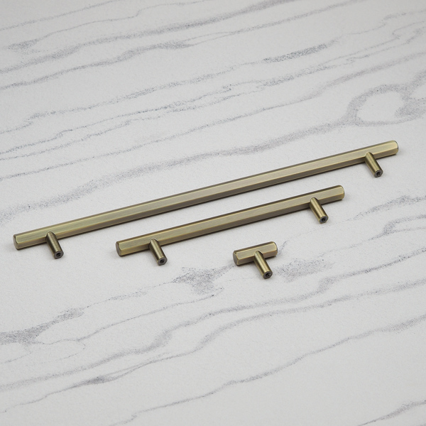 Handle & Home Antique Brass Hexagon Bar Handles & Matching T-Bar Pull