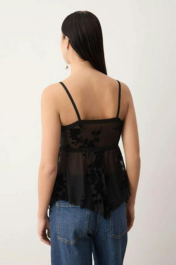 WOVCOR Floral Ruffle Detail Tulle Party Blouse