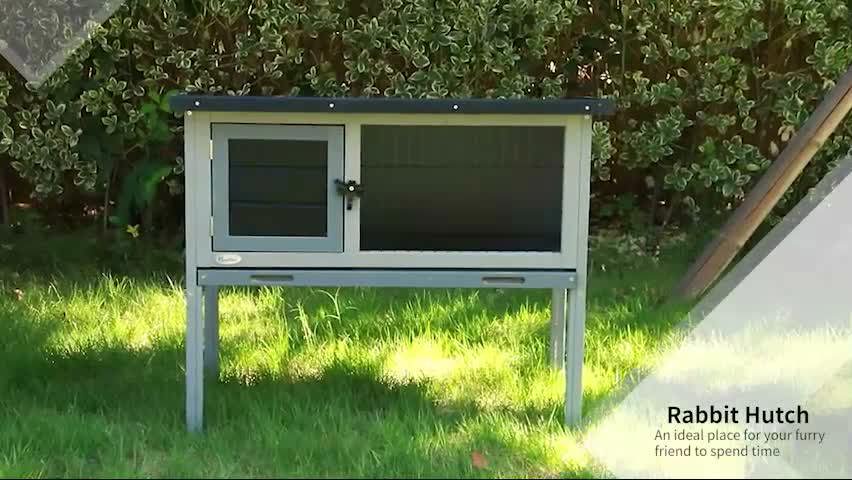 Pawhut Large Elevated Indoor Outdoor Wooden Guinea Pig Hutch w/ Asphalt Roof