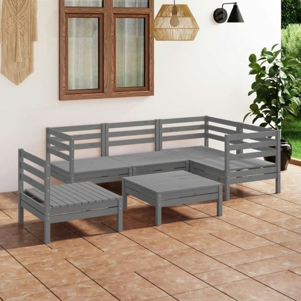 Berkfield 6 Piece Garden Lounge Set Solid Pinewood Grey