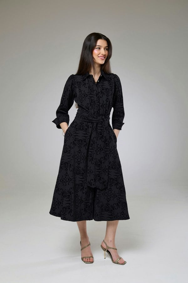 Isha's Timeless collection Vintage Black Velvet Sleeved Dress