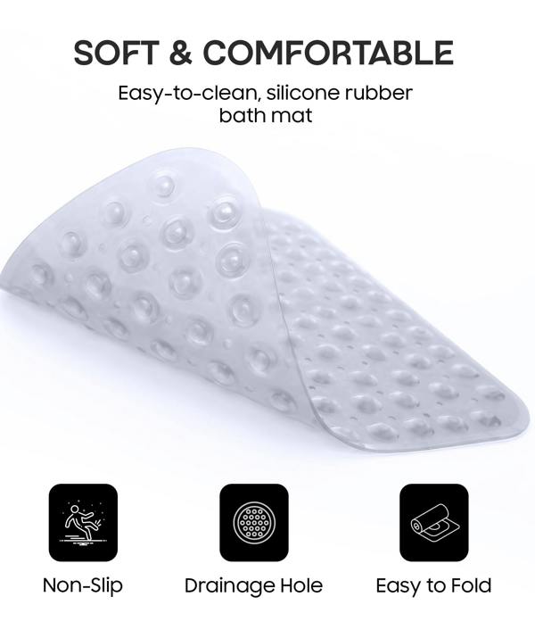 ADOV Corner Shower Mat, 54 x 54cm Curved Non Slip Bath Mat with Suction Cups and Drainage Holes