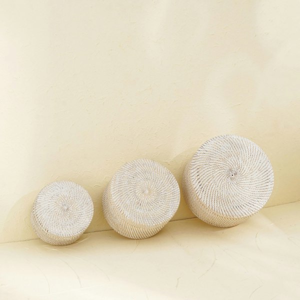 Round Rattan Storage Basket | Wicker baskets S, M and L in 4 colours - Coastal Villa Homeware