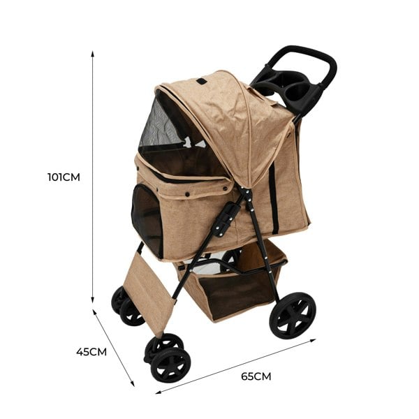 Monstershop Pet Stroller with Rain Cover – Woven Beige