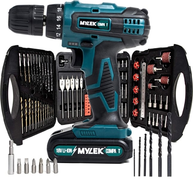 MYLEK 18V Cordless Drill Li-ion Electric Driver Set Also With 131 DIY Accessory Set