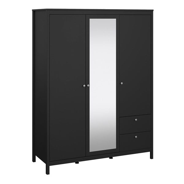 Furniture To Go Madrid Wardrobe with 2 doors + 1 mirror door + 2 drawers Matt Black