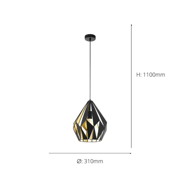 EGLO Carlton 1 Single Pendant Light E27 Black Gold