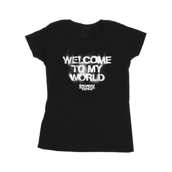 Stranger Things Womens Welcome To My World Cotton T-Shirt - Black