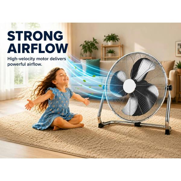 Dyzi 20 Inch Metal Floor Fan High Velocity Adjustable Tilt Chrome