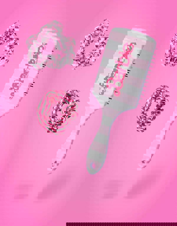 Barbie Womens Pink Retro Stripe Hair Brush and Scrunchie Set (One Size)