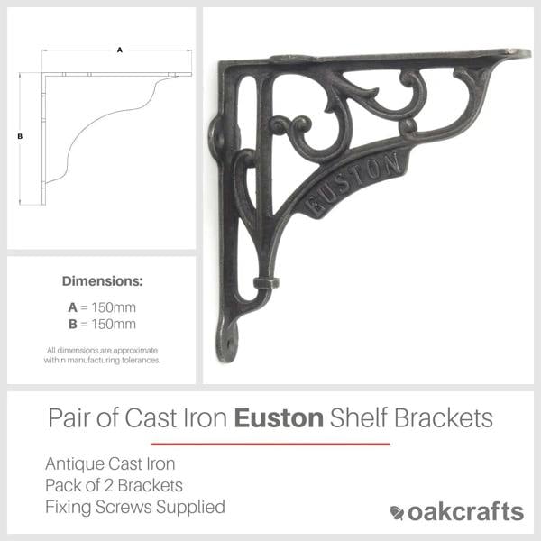 Pair of Antique Cast Iron London Euston Shelf Brackets