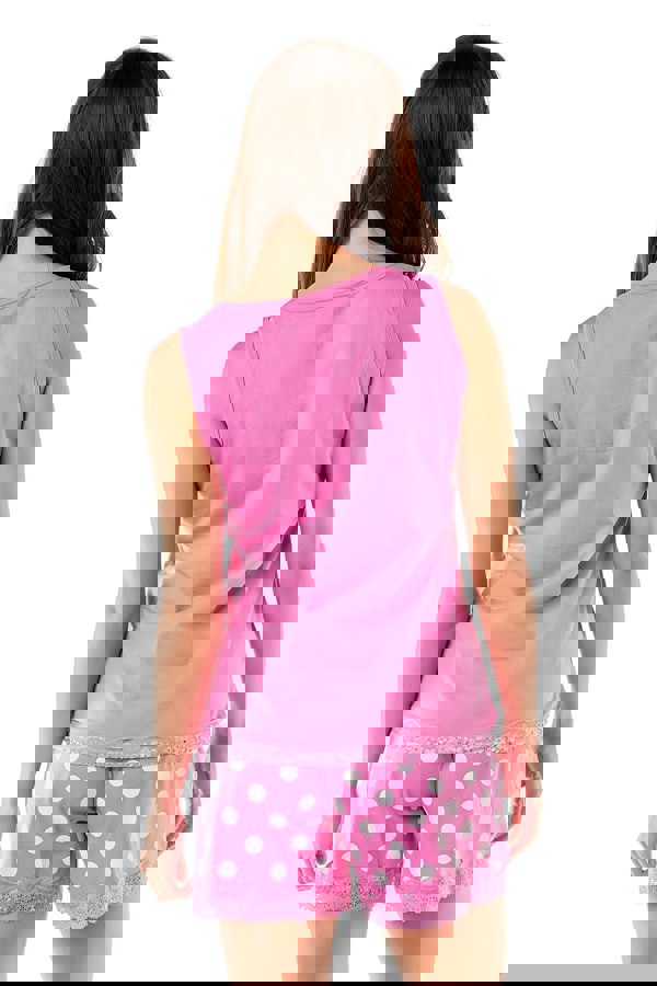 Camille Pink Lightweight 100% Cotton Plain Sleeveless Top Pyjama Set With Lace Detailing