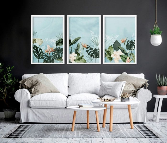 Green wall art for living room | Set of 3 wall art prints