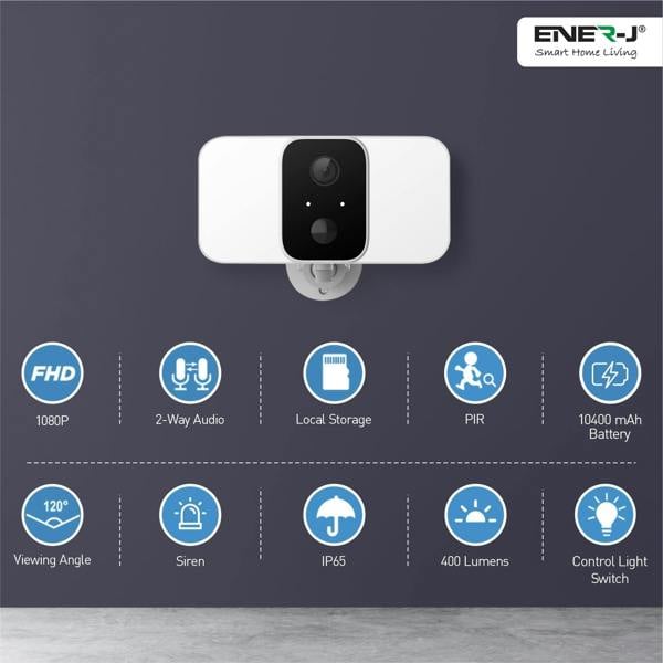 ENER-J Smart Wireless Twin Floodlight Outdoor Camera with Sensor, Alexa & Google Home Compatible, App & Voice Control