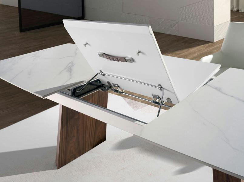 Angel Cerdá Oval Barrel porcelain marble and walnut extending dining table 1134