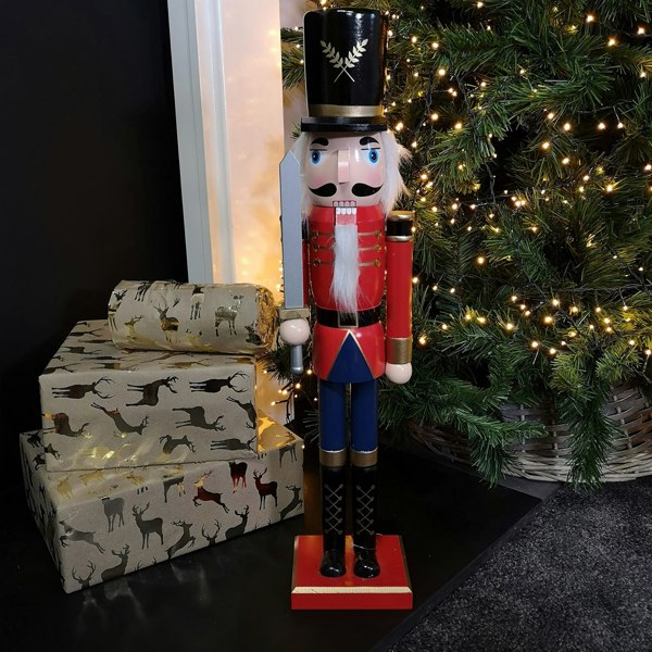 Samuel Alexander 60cm Traditional Wooden Christmas Nutcracker Soldier Decoration with Red Body