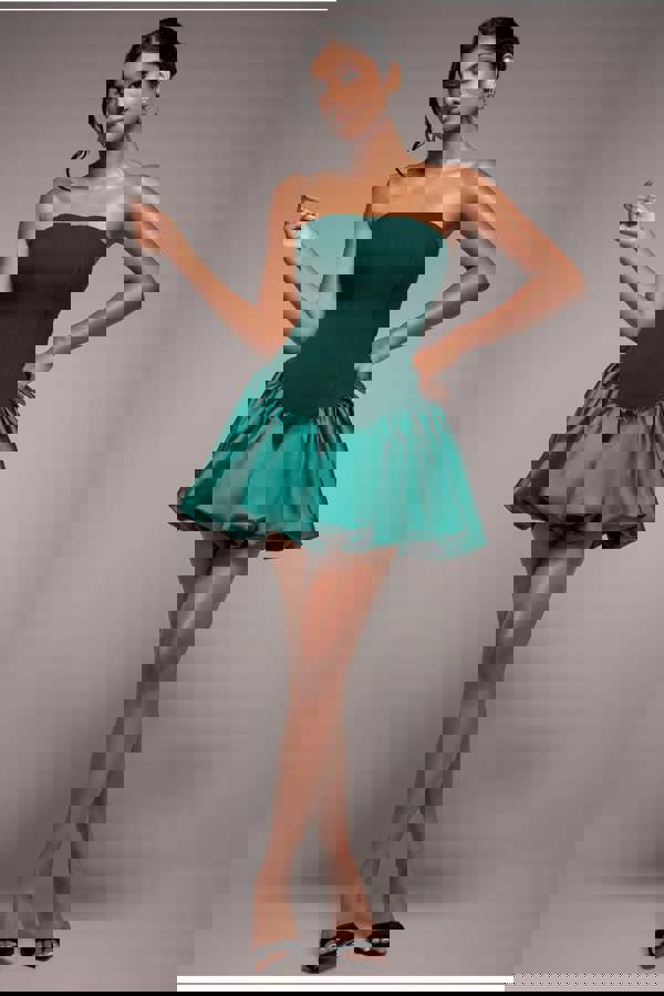 Corset Boobtube Babydoll Mini Dress - Emerald Green DR4771