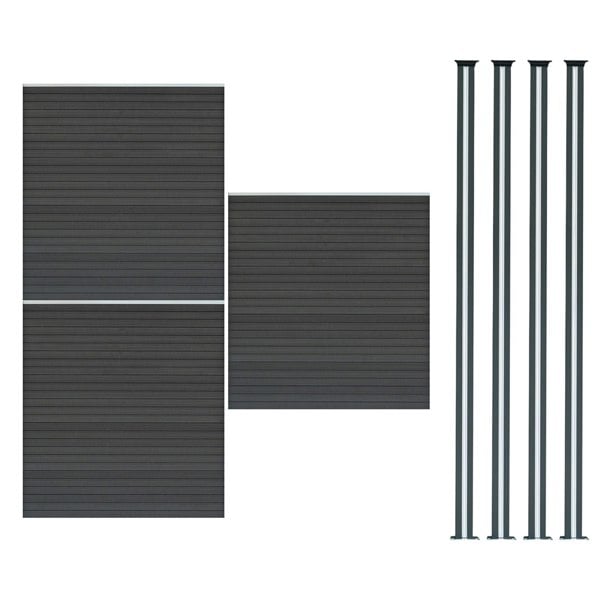 Monstershop Composite Fence Panel x 3 & LED Posts x 4 - Grey