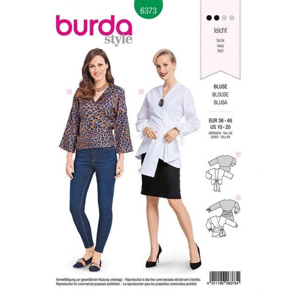 Burda Sewing Pattern 6373 Tops For Women, 10 to 20  - Easy
