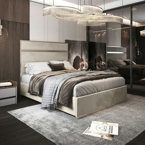 Casa Magna Bentley Upholstered Soft Velvet Metal Bed Frame - Cream