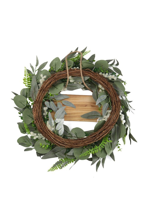 Living and Home D45cm Farmhouse Door Artificial Rose Flower Wreath Welcome Sign