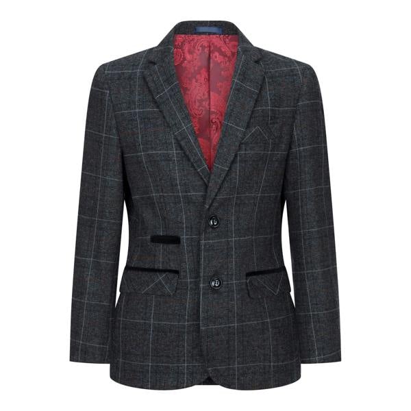Paul Andrew Boys 3 Piece Charcoal Grey Tweed Check Vintage Retro Suit