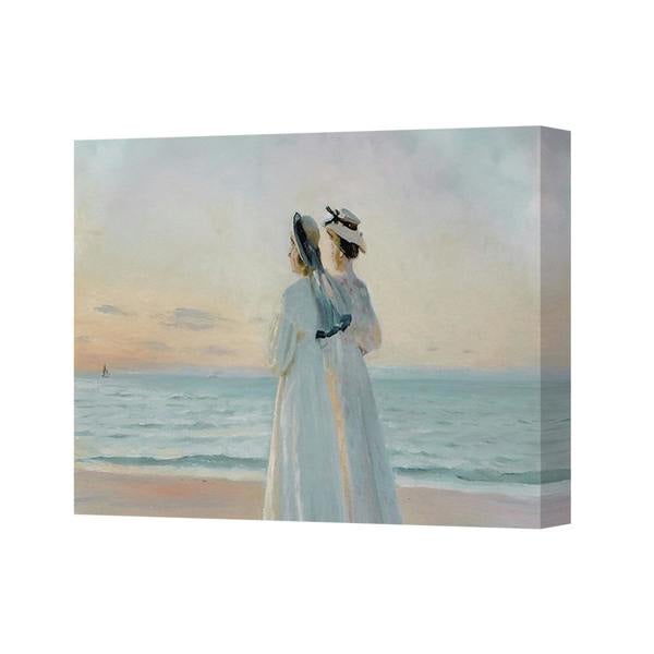 Benjamin Tate Design Seaside Couple In White Dresses Canvas Wall Art At Sunset