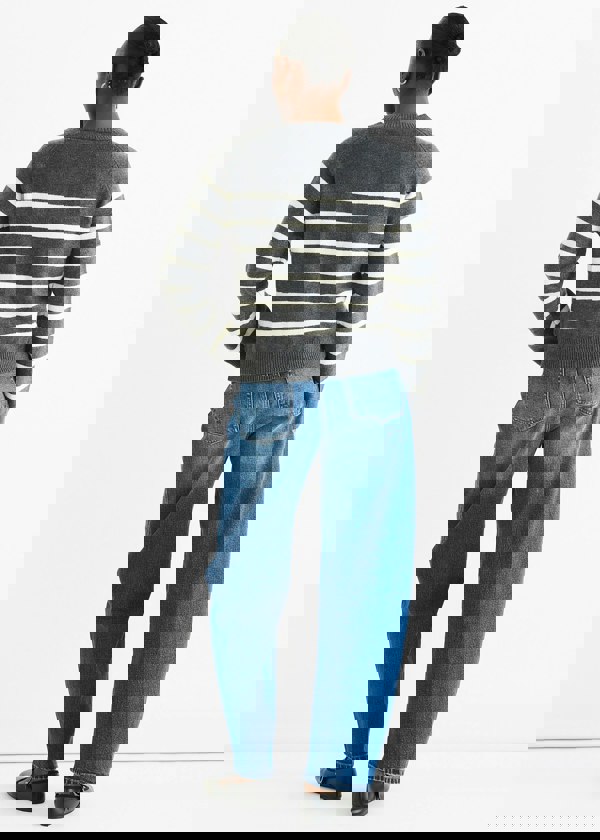 Gini London Grey Recycle Stripe Button Up Loose Fit Knit Jumper