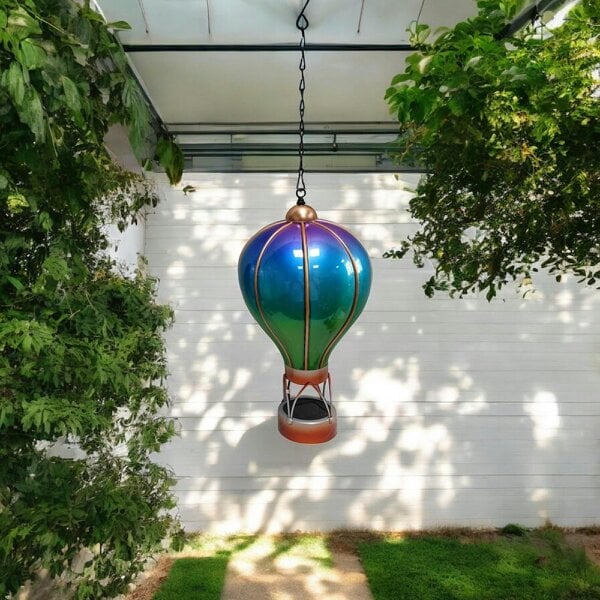 EDH Door Hardware Small Aurora Solar Hot Air Balloon – 42cm | Color-Changing Solar-Powered Hanging Lantern & Wind Spinner