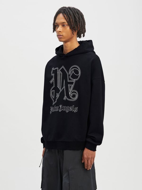 Palm Angels Monogram Statement Logo Hoodie - Black