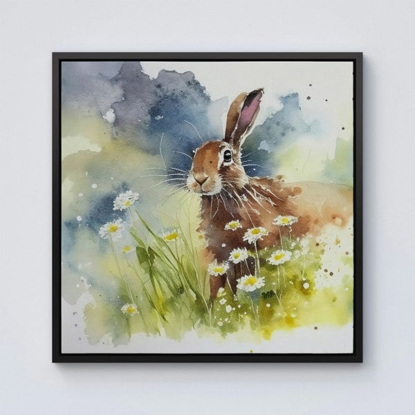 Warren Reed Hare And Daisies Watercolour Framed Canvas