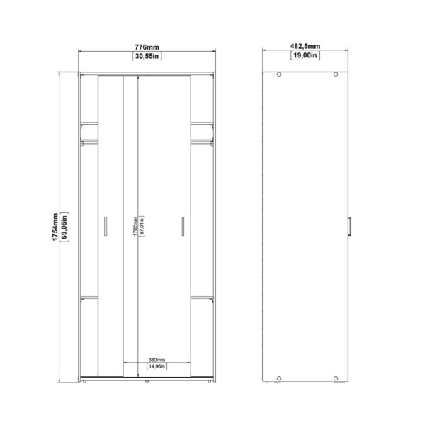 Wyld Haus Munich White Wooden Sliding Door Wardrobe 2 Doors 3 Shelves