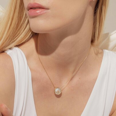 BLOOMTINE Loves Frequency Gold Pink Opal Vermeil Heartbeat Necklace
