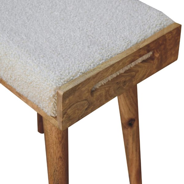 Artisan Furniture Solid Wood Boucle Cream Tray Style Footstool