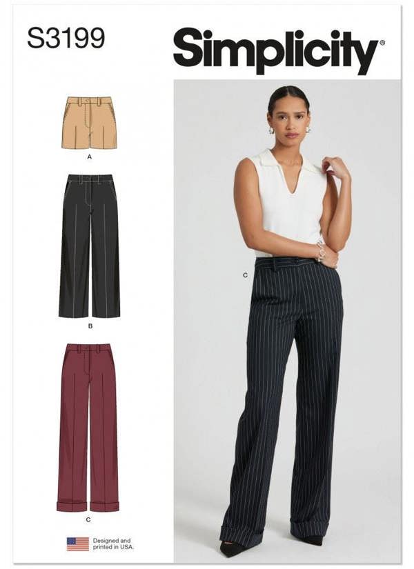Simplicity Sewing Pattern 3199, Trousers, Shorts for Women, A7 (4-6-8-10-12-14-16) - Intermediate
