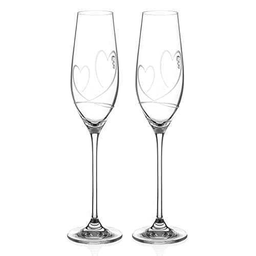 Diamante 'Two Hearts' Champagne Flutes with Swarovski - Set of 2