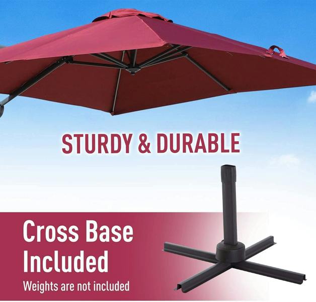 Shatchi 3m Red Octagon Parasol With Cross Base and 65mm Aluminium Pole Sun Shade Garden Outdoor