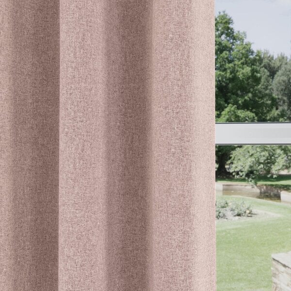 Enhanced Living Blush Textured Basketweave 100% Blackout Curtains - Thermal/Energy Saving Pair with Eyelets For Living Room & Bedrooms