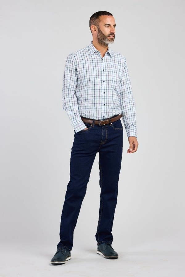 Plum & Blue Tartan Warm Handle Plaid Formal Shirt
