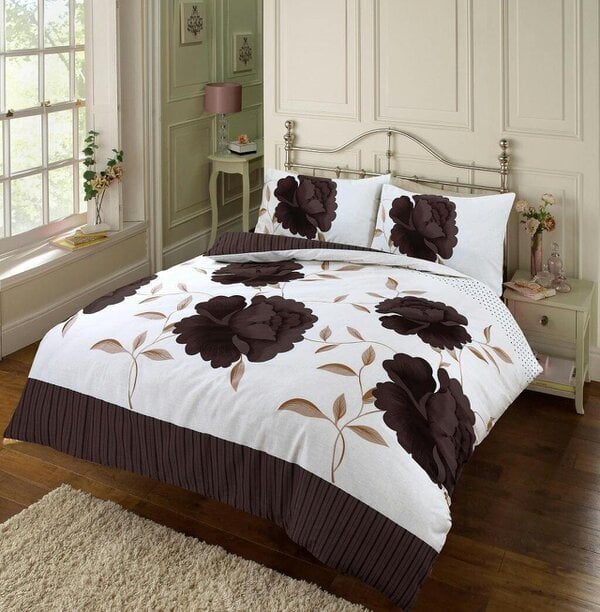 Night Zone Rosaleen Printed Duvet Cover Set – Polycotton Easy Care Bedding with Pillowcases - Chocolate