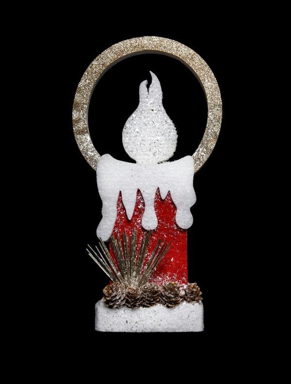 41cm Christmas Pre Lit Battery Operated Glitter Foam Candle Table Decoration in Red image 6