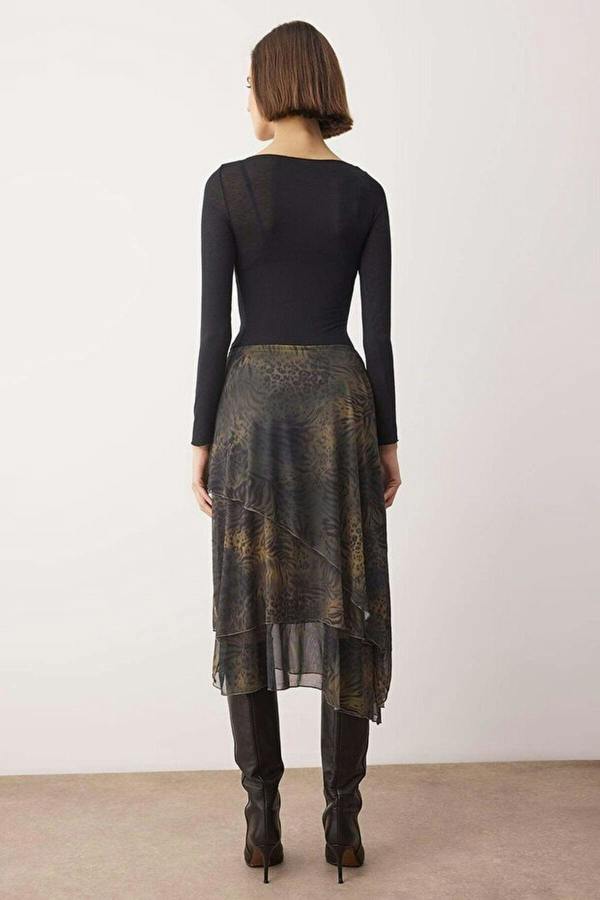 WOVCOR Ruffled Abstract Pattern Knitted Skirt