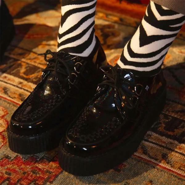 TUK Footwear TUK Viva High Creeper Black Leather Platform Lace-Up Goth Shoes - AV6802