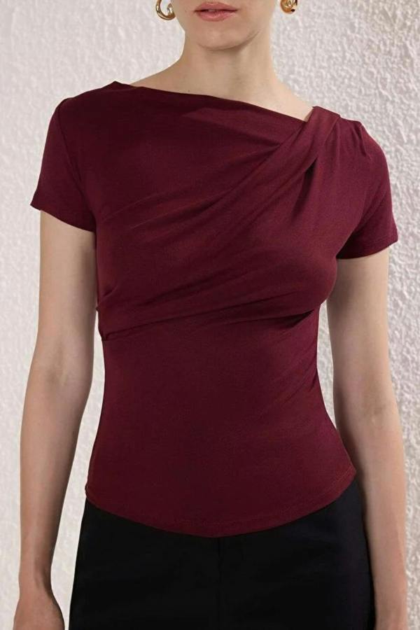 Hoxton Gal Draped/Gathered Detail Fitted Knit Blouse
