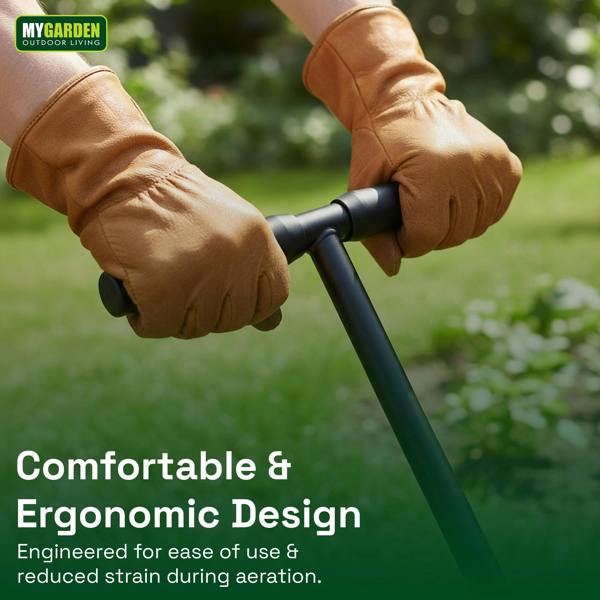 My Garden Outdoor Living My Garden Lawn Aerator Tool with 15 Spikes Built-in with 3 Extra Spikes - 98cm Long Manual Lawn Spike Aerator with T-Handle