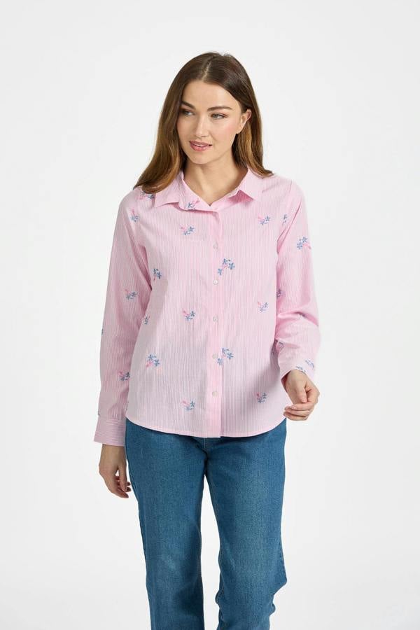 Mudflower Floral Embroidered Stripe Shirt
