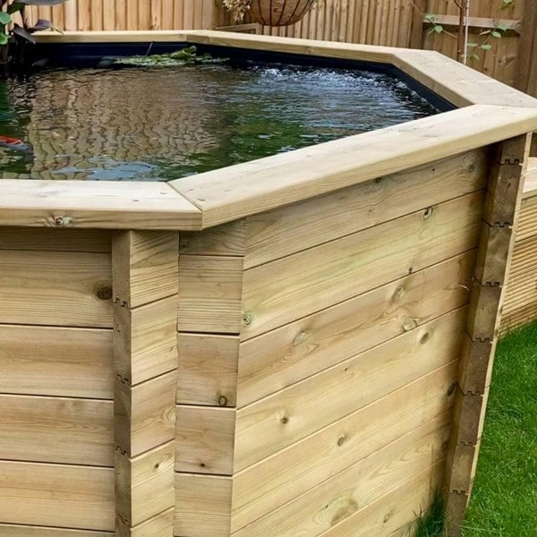 6ft 348 Gallon Octagonal Raised Wooden Koi Pond, 44mm thick, 831mm high, 1586 litres