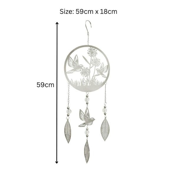 EDH Door Hardware Bird Stainless Steel Hanging Dreamcatcher – 59cm x 18cm | Elegant Metal Wind Spinner for Indoor & Outdoor Décor
